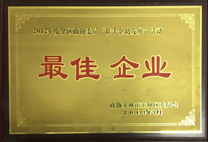 2012年度全區政協委員“聯千企助發展”活動最佳企業